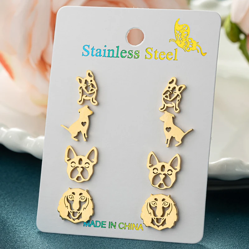 4Pairs/Lot Minimalist Jewelry Cute Dog Earrings for Women Stainless Steel Corgi Shepherd Dog Earing Small Animal Studs Girl Gift