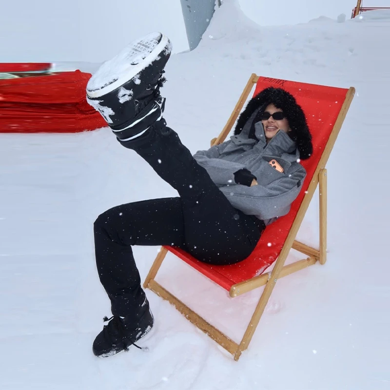 Winter 2-Teiliger Skianzug mit Kapuze, Kurze Schneejacke, Ausgestellte Skihose mit Gürtel, Wasserdicht, Dick, 2026 Snowboarding Outdoor Damen-Outfit – Detail 16