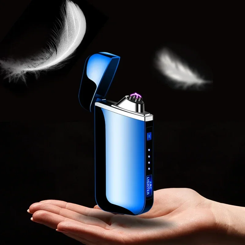 2024 New USB Rechargeable Metal Lighter Double Arc Windproof Lighter Men's Exquisite Gift Cigarette Ignition Tool Small Toy