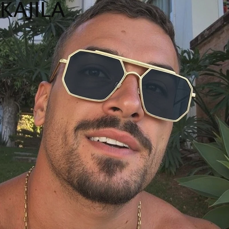 

Oversized Steampunk Square Sunglasses Men 2025 Luxury Brand Vintage Polygon Metal Frame Sunglass For Male Classic Driving Shades