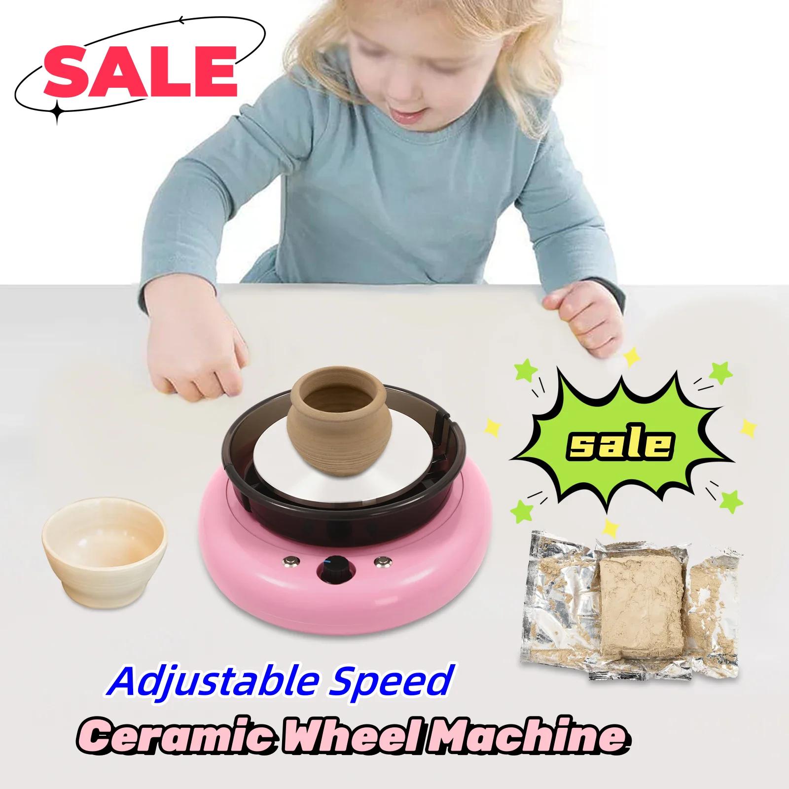 Ceramic Wheel Machine Mini Pottery Wheel with Adjustable Speed, Mini Ceramic Wheel Machine for Children