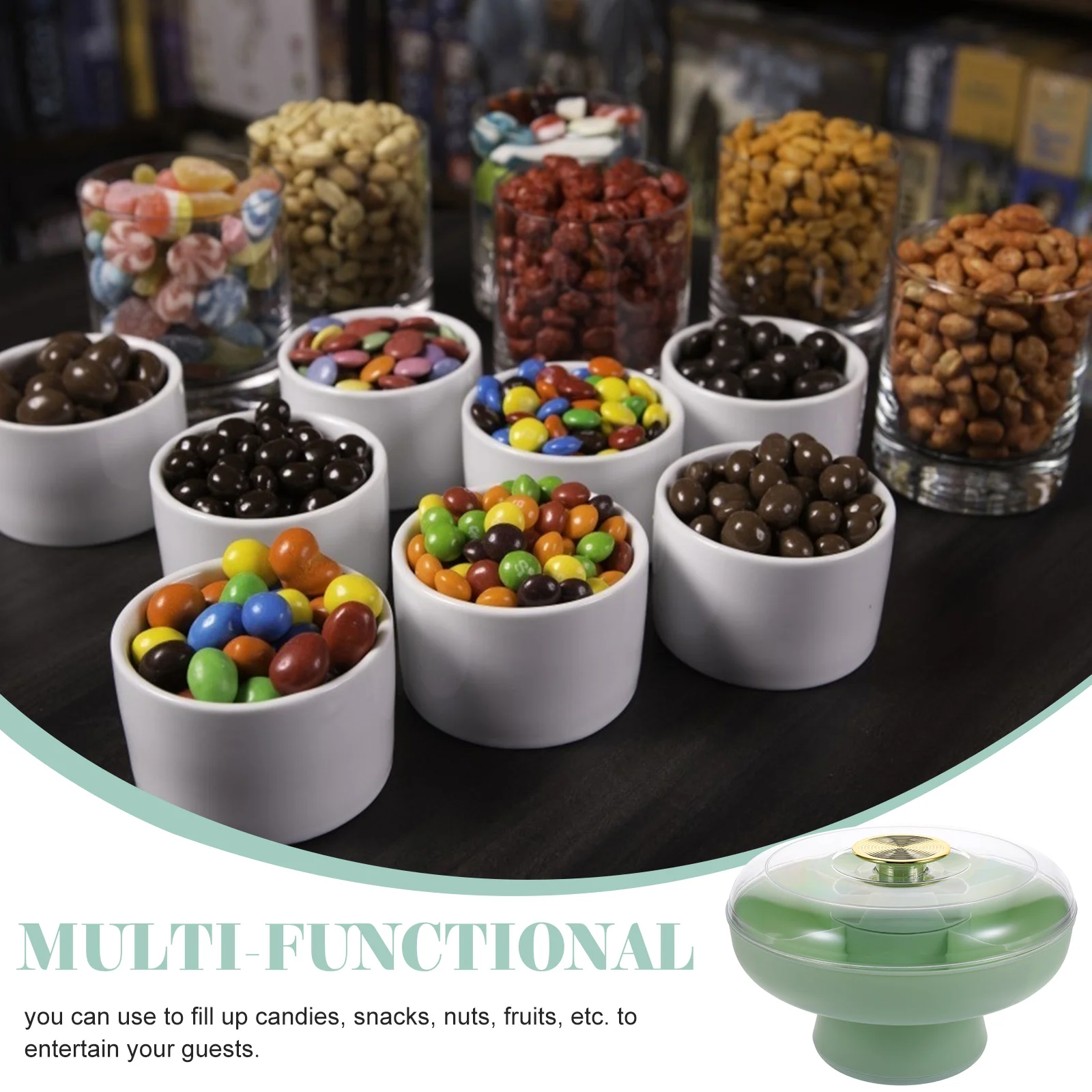 

Rotating Multi Grid Snack Tray With Lid Dry Fruit Holder Plastic Serving Dish Home Office Party Wedding Large Capacity