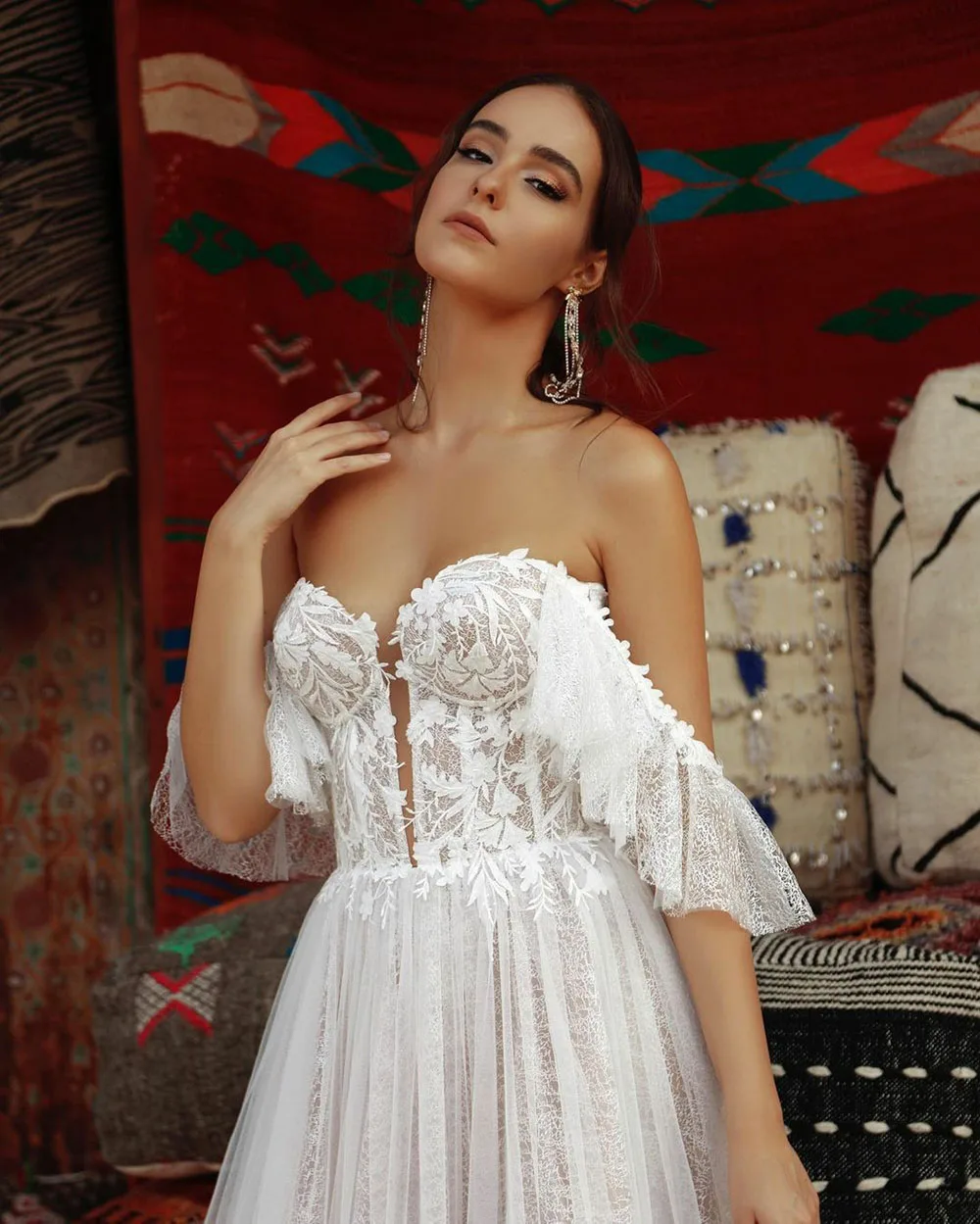 SoDigne Boho Wedding Dress off The Shoulder V Neck Vintage Lace Appliques Bride Dresses Vestido De Novia Custom Made