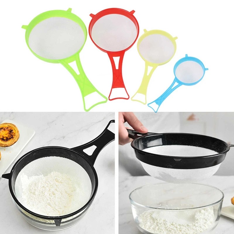 4Pcs/Set Multi Color Flour Sieve Plastic Kitchen Strainer Sieve Multi Purpose Colander Set Four Sizes DIY Kitchen Tools