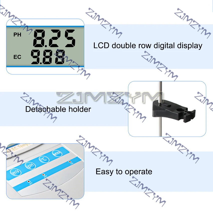 6 In 1 Water Quality Monitor PH ORP TDS EC CF Temperature Benchtop Tester Meter for Swimming Pool, Aquarium, Laboratory PHS-26C