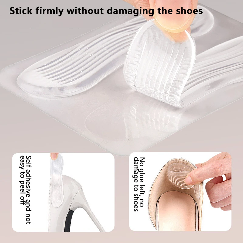 1 paire de autocollants de protection de talons hauts en Gel pour femmes, coussin de talon, soins des pieds, coussinets de chaussures antidérapants pour semelles intérieures de taille réglable