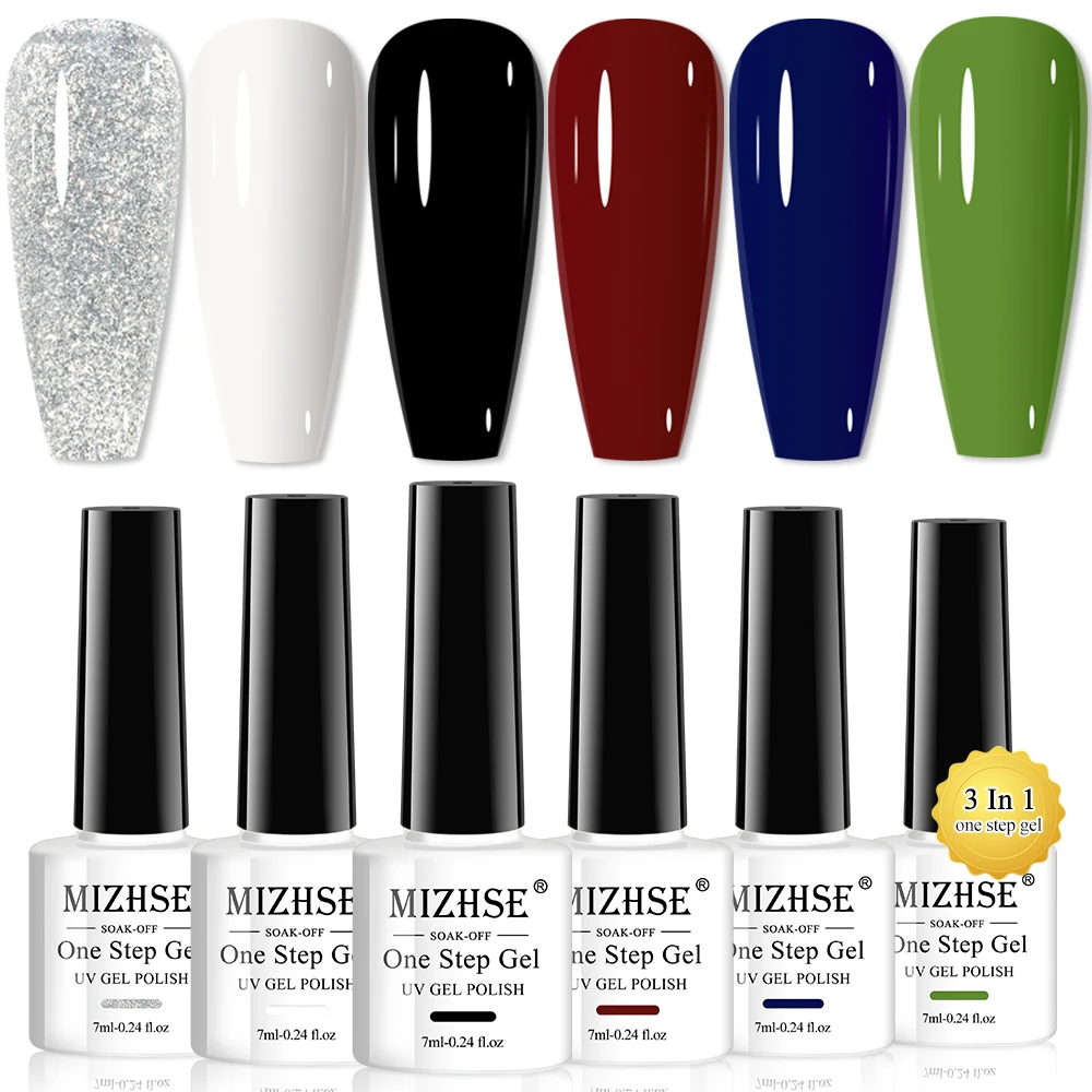 

MIZHSE 6 PCS Gel Nail Polish Set One Step Gel Varnish 3 In 1 Gel Professional Salon Nail Gel Soak Off Manicure Nail Art Design