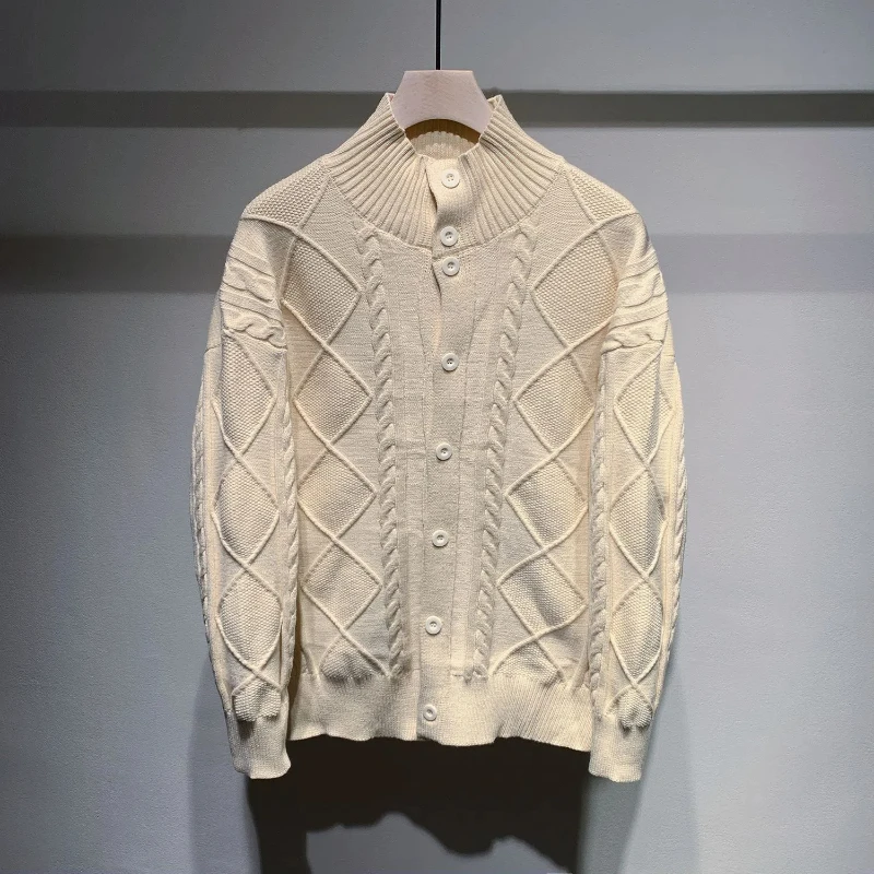 Business Casual Men's 2024 Spring Autumn New Splicing Stand Collar Button Fashion Solid Color All-match Loose Long Sleeve Top