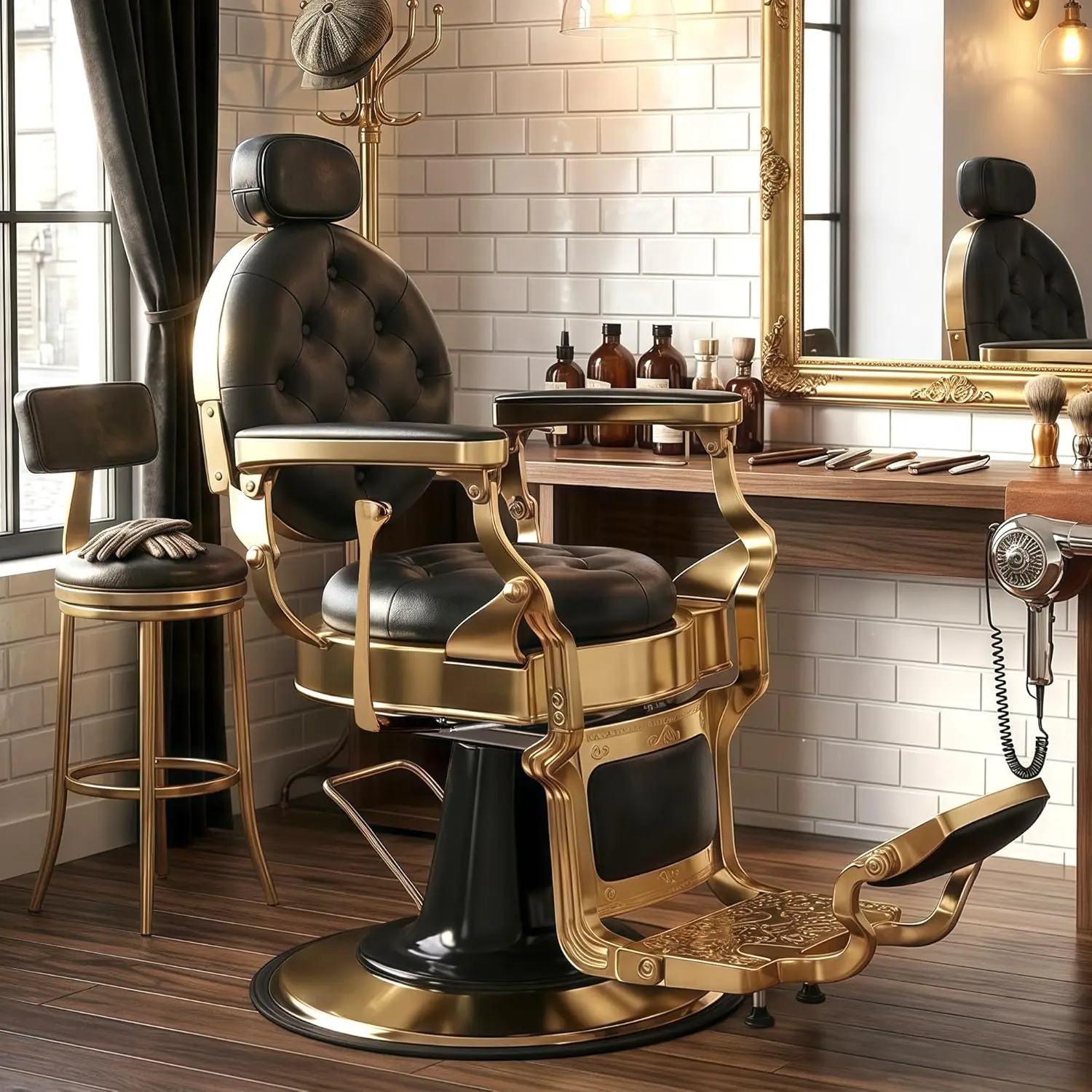 

Heavy Duty Recline Barber Chair Removable Headrest 550lbs 550lb 360° Swivel Salon Spa Shampoo Black Gold, Custom
