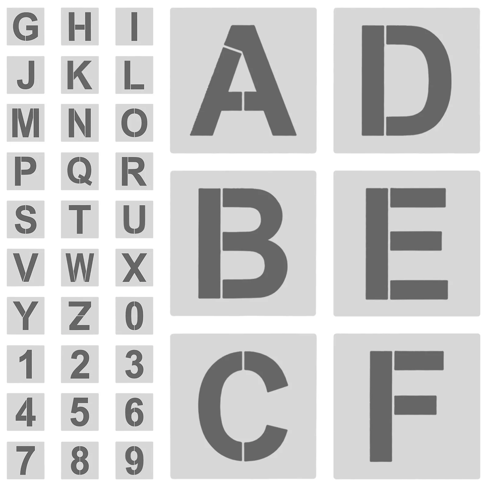 مجموعة واحدة من استنسل أرقام الحروف الأبجدية القابلة لإعادة الاستخدام 26 حرفًا و10 أرقام قوالب بلاستيكية لتعلم الأنشطة اليدوية التي يمكنك صنعها بنفسك #1