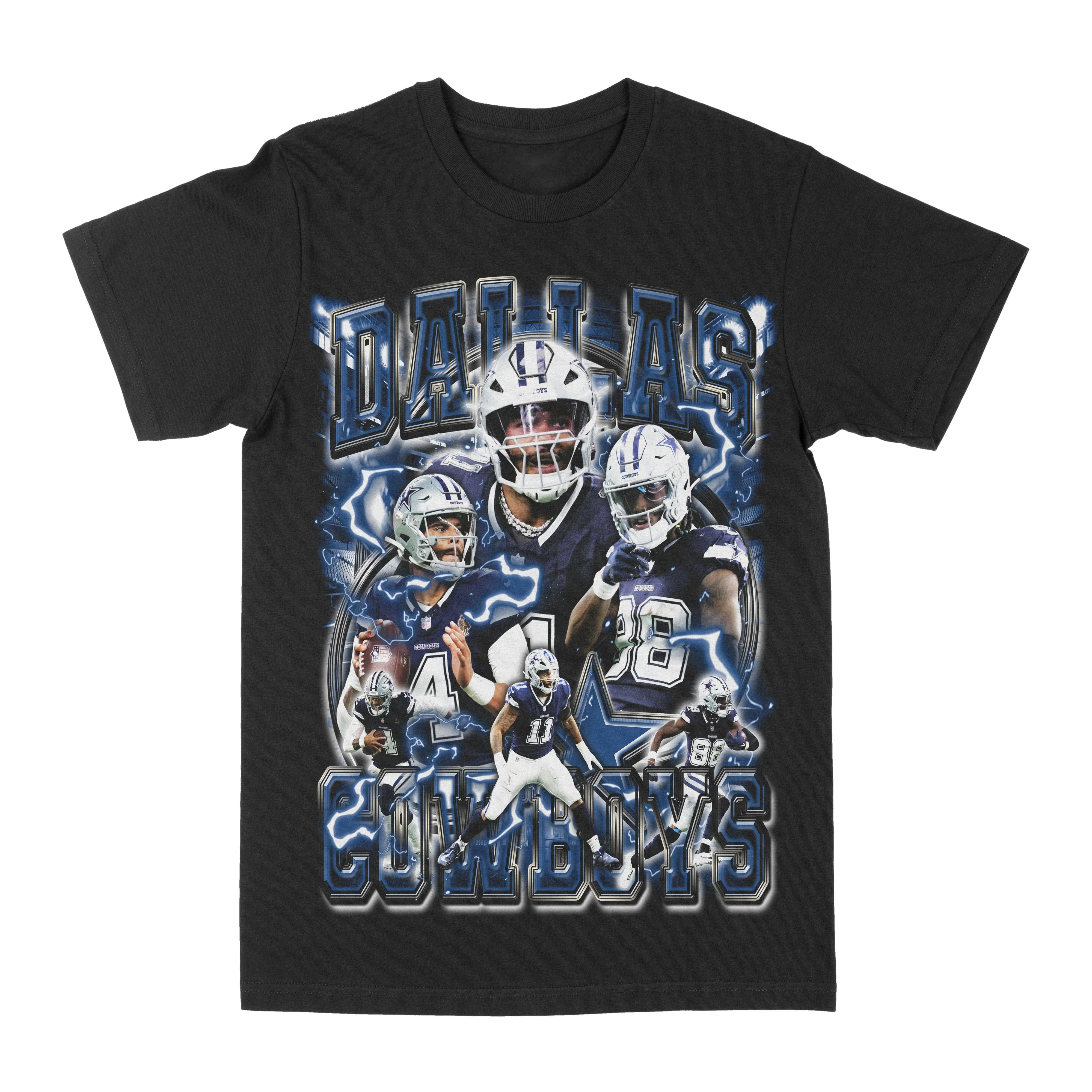 Camiseta masculina de algodão preta do Dallas Cowboys estilo esportivo retrô vintage