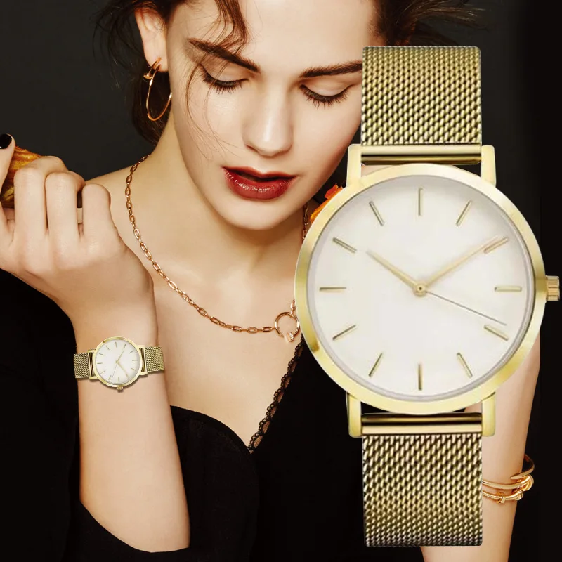 Relojes de oro rosa de lujo para Mujer, conjunto de pulsera de Reloj de cuarzo, femenino