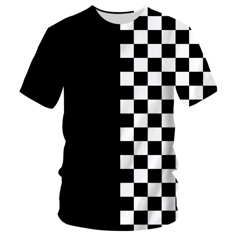 T-shirts Personality Plaid 3D Print Summer T Shirt Fashion Men Kids Casual Kawaii Boys Girls Neutral O-Neck Tees Tops Clothes