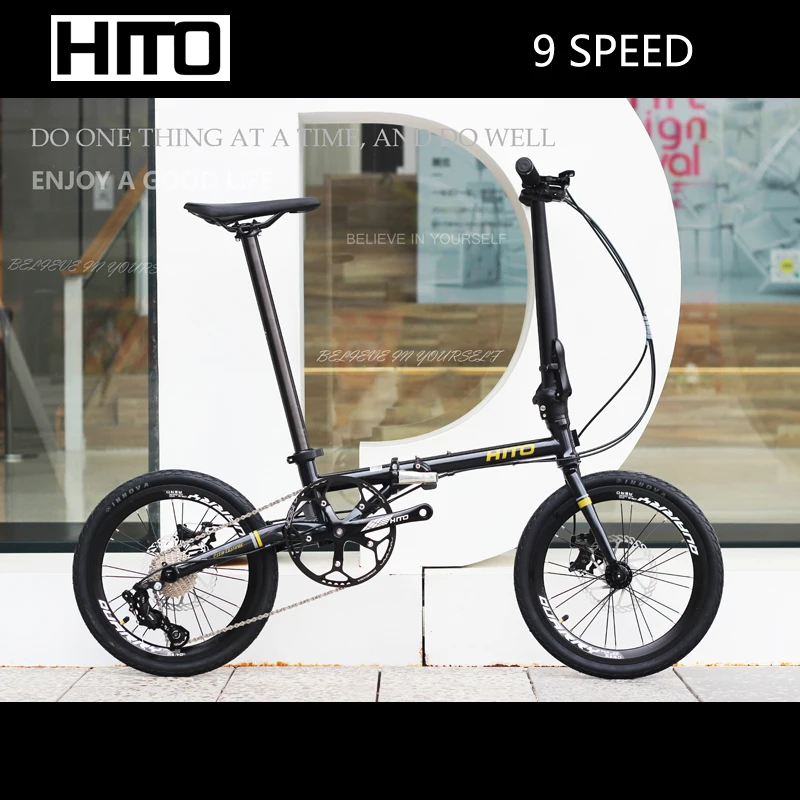 HITO-Chrome Molybdenum Steel Frame, Ultra Lightweight, 9-Speed 349 Disc Brake, Folding Ant Leg, 16 Inch