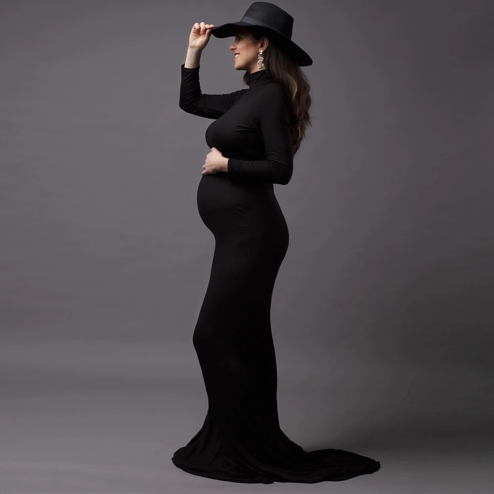 Maternity Photography Gown Sexy Fashionable Black Stretch Cotton Floor Length Dress Baby Showers Pregnancyphoto Shoot Costume