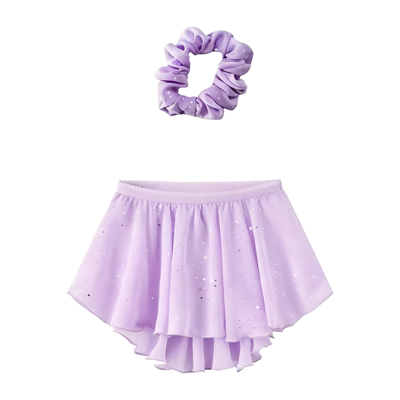 Kids Girls High-Low Hem Ballet Skirt Outfit Childs Elastic Waist Shiny Sequin Chiffon Dance Skirt Ballerina Party Dance Costume