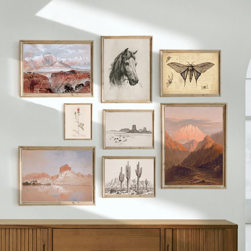 Impresión de arte de pared de galería del suroeste Vintage, póster de paisaje rústico americano, cuadro sobre lienzo para pared
