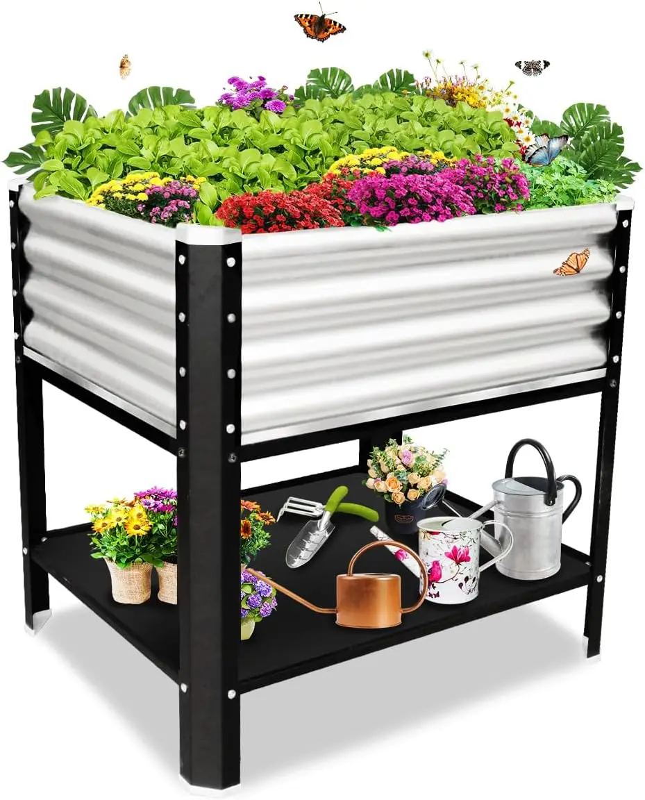 Elevated Metal Raised Garden Bed for Outdoor - Silver, Small, Big Flower Plant Pot