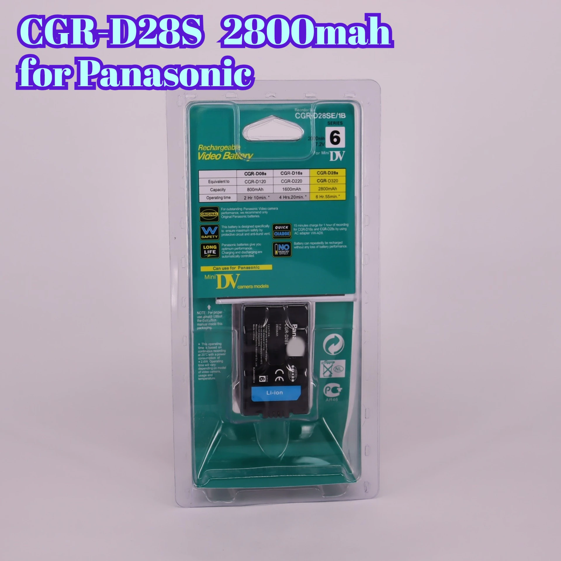 CGR-D28S Batteria di ricambio 2800mAh completamente decodificata per videocamera Panasonic AG-EX1 AG-DV100 DVX100 HC-X1 Nessun errore di comunicazione