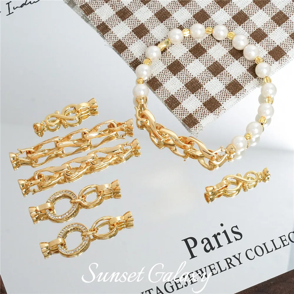 

18k Gold-plated Zircon Ins Style Bracelet Necklace Pearl Clasp Finish Clasp Handmade Diy Beaded Button Accessory Material