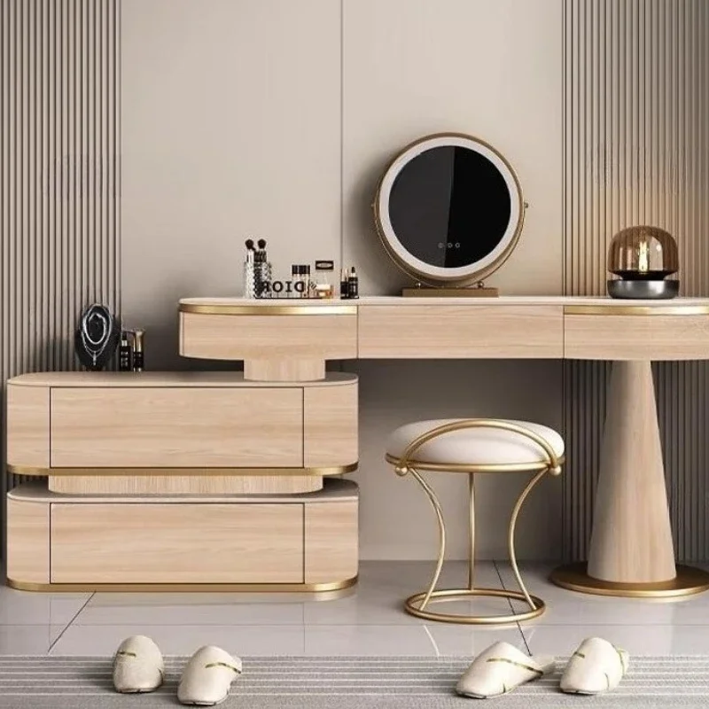 النساء الغرور الجدول ضوء الفاخرة خشب متين مجلس خزانة روك ماكياج الغرور خلع الملابس الجدول Penteadeira الأثاث العصري
