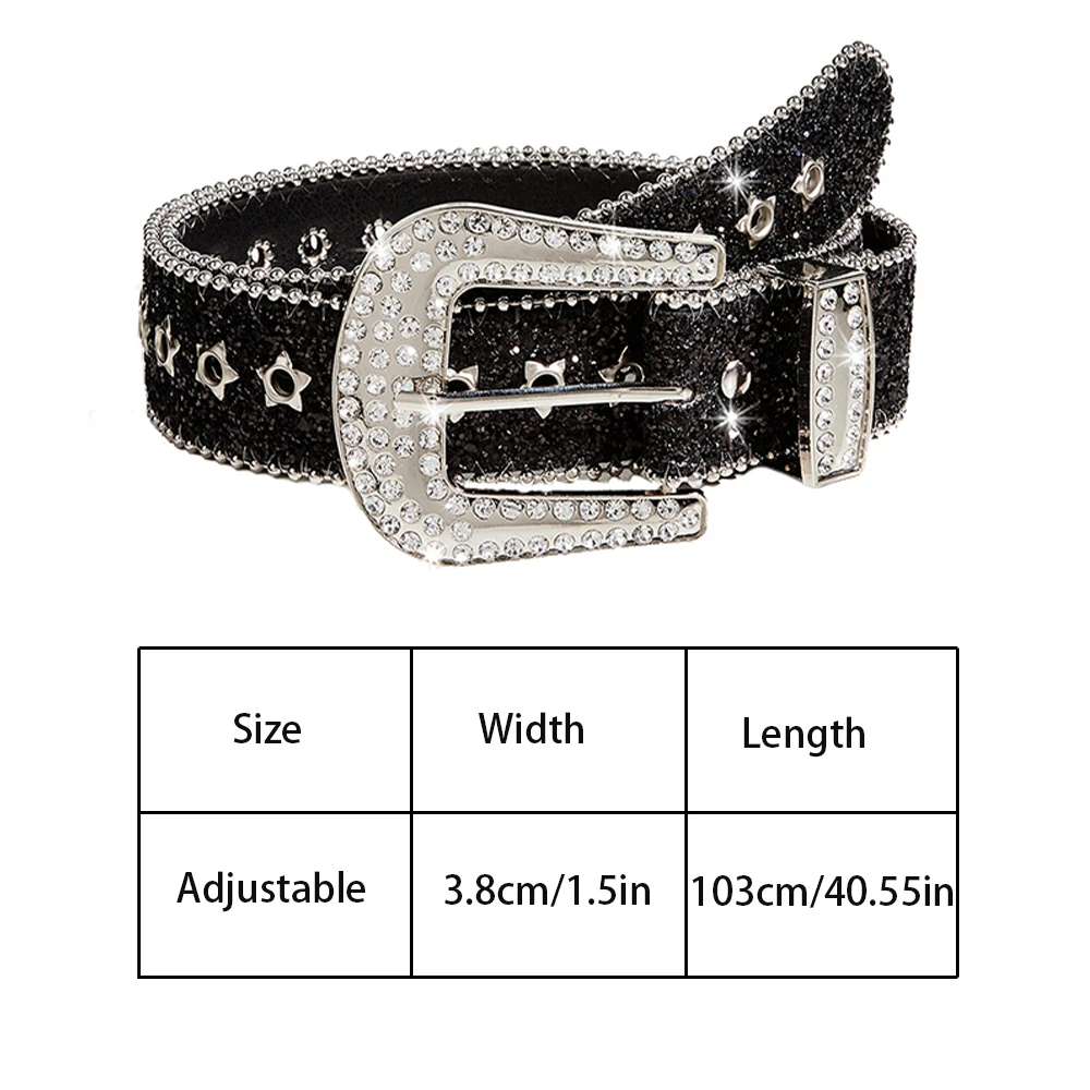 Rhinestone Star Belts for Women Gothic Adjustable Leather Waist Belt Western Cowboy Y2K Girls Fashion Belt for Jeans Accessories