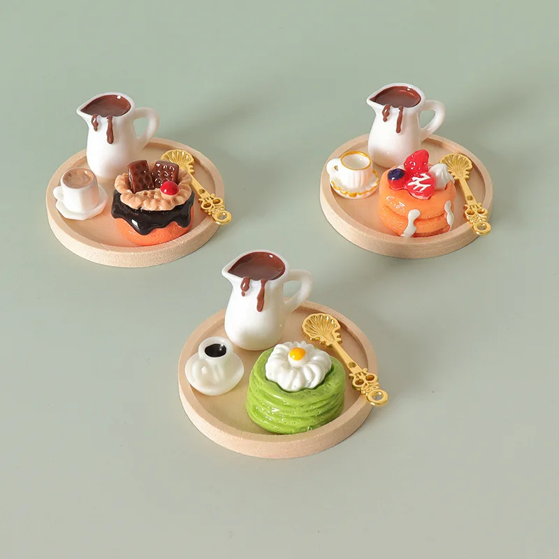 

Miniature Dollhouse Food Play Set,Tiny Pancake&Coffee TrayDecor,FakeDessertModel with Syrup Pitcher,DIY Diorama SceneAccessories