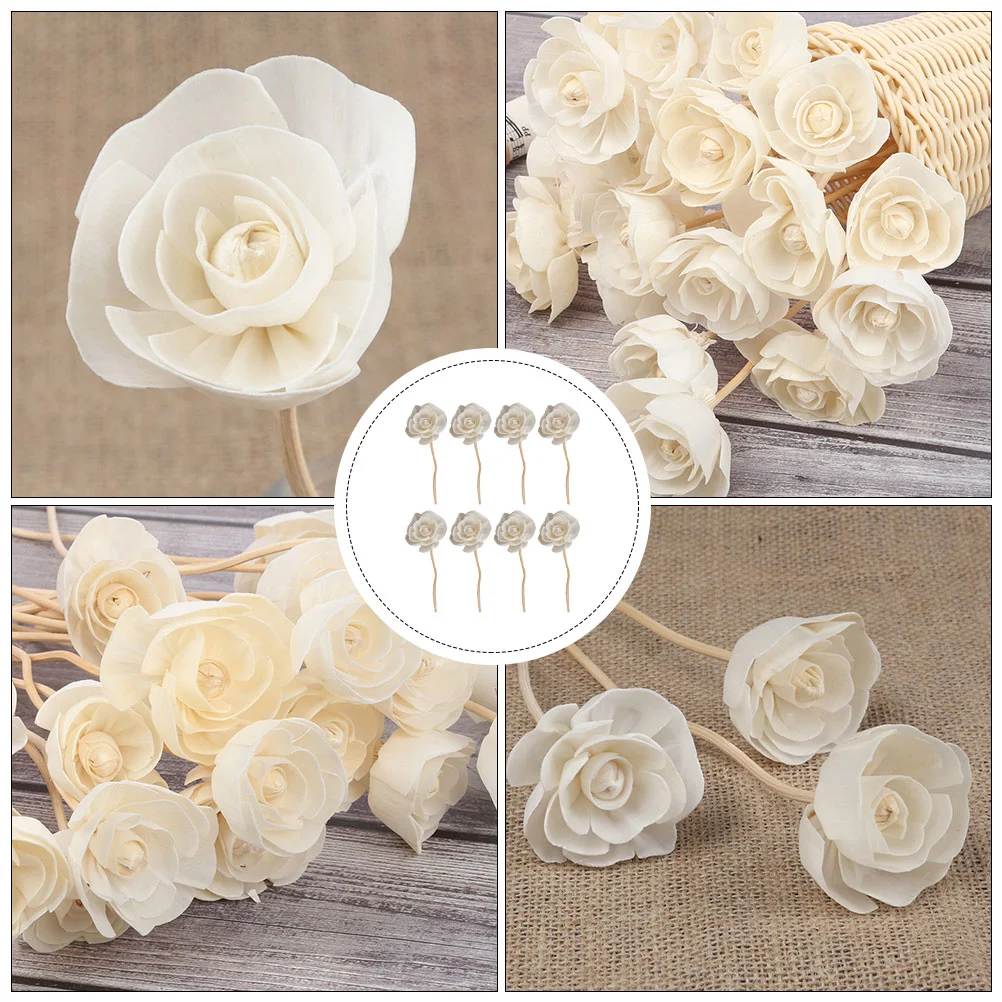 8 Pcs Household Rattan Sola Flower Fragrance Wooden Diffuser Sticks and Rose Oil Aroma Rattans with Flowers