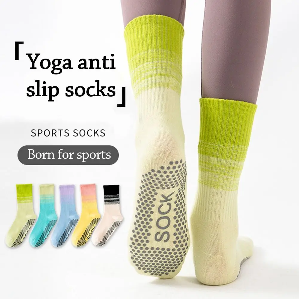 Casual Cotton Pilates Socks Breathable Elastic Yoga Socks Gradient Color Non-Slip Mid Tube Socks