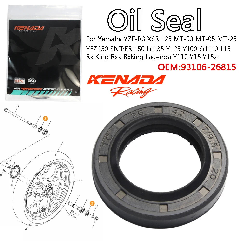 

KENADA Racing For Yamaha YZF-R3 XSR 125 MT-03 MT-05 SNIPER 150 Lc135 Y125 Y100 Srl110 115 Rx King Rxk Y110 Y15 Y15zr Oil Seal