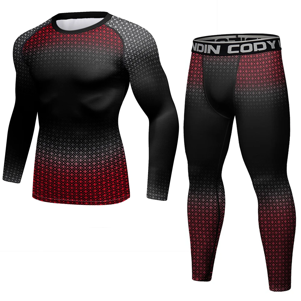 Fitness Camo zestaw sportowy męska koszulka kompresyjna 2 szt. Odzież sportowa do jogi MMA BJJ Rashguard Joggers legginsy siłownia spodenki na siłownię