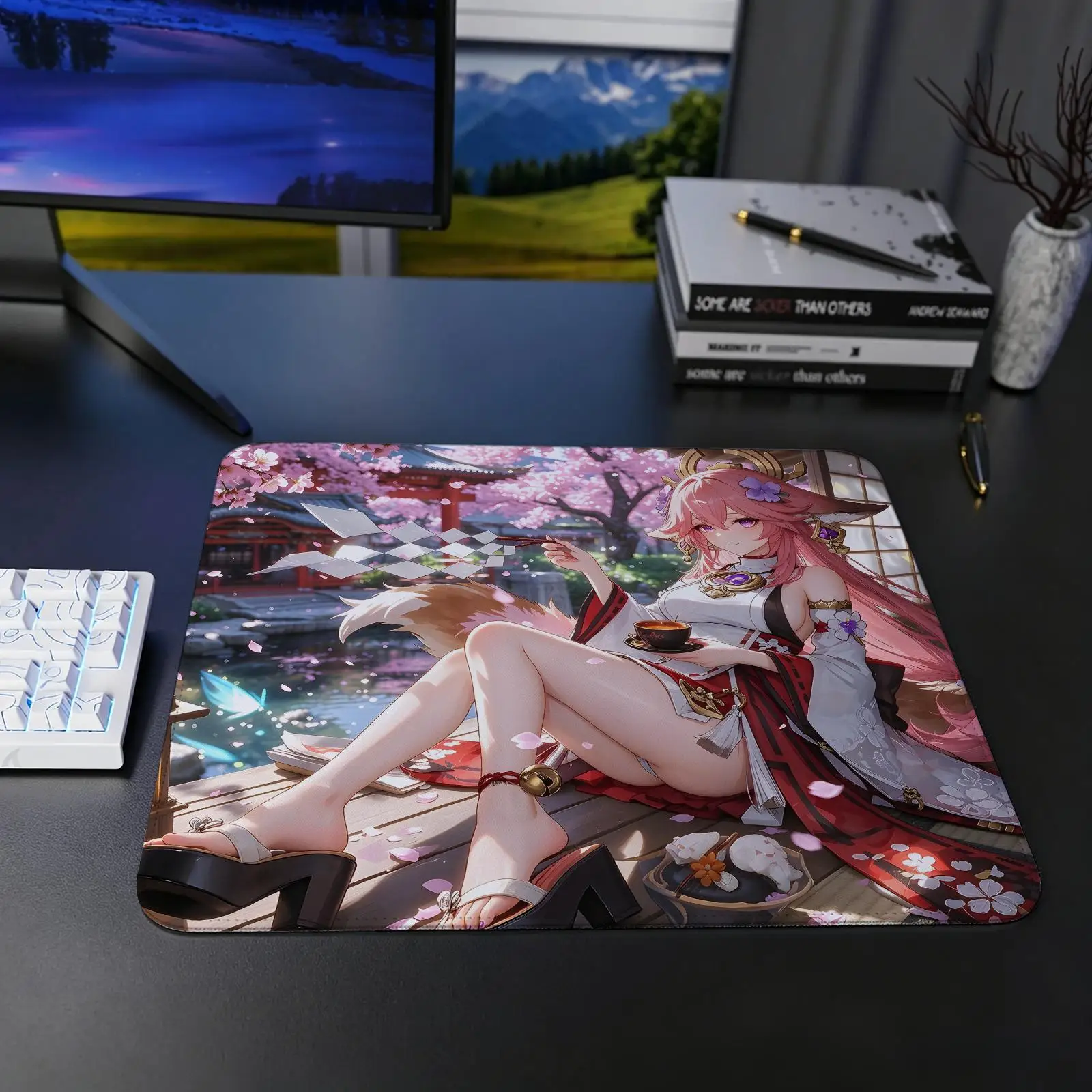 Genshin Impact Yae Miko Mouse Pad Regular gaming mouse pad S/M/L size Office mouse pad Laptop desk mat Stitched edge mouse pad