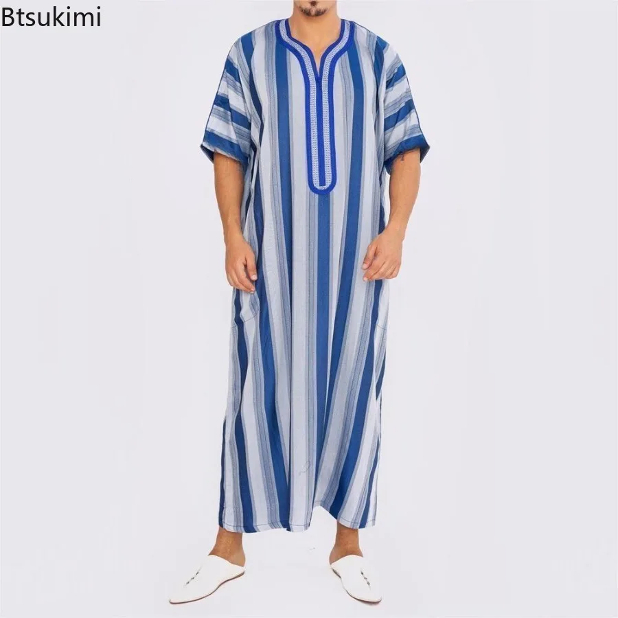 2025 Muslim Fashion Abayas for Men Patchwork Embroidery Loose Casual Robes Saudi Arabic Kaftan Islamic Clothing Male Jubba Thobe