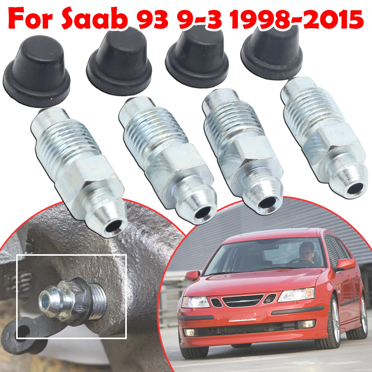 

Car Front Rear Bleeder Valves and Rubber Dust Caps Left Right Caliper Bleed Nipple Screw Repair kit For Saab 93 9-3 1998 - 2015