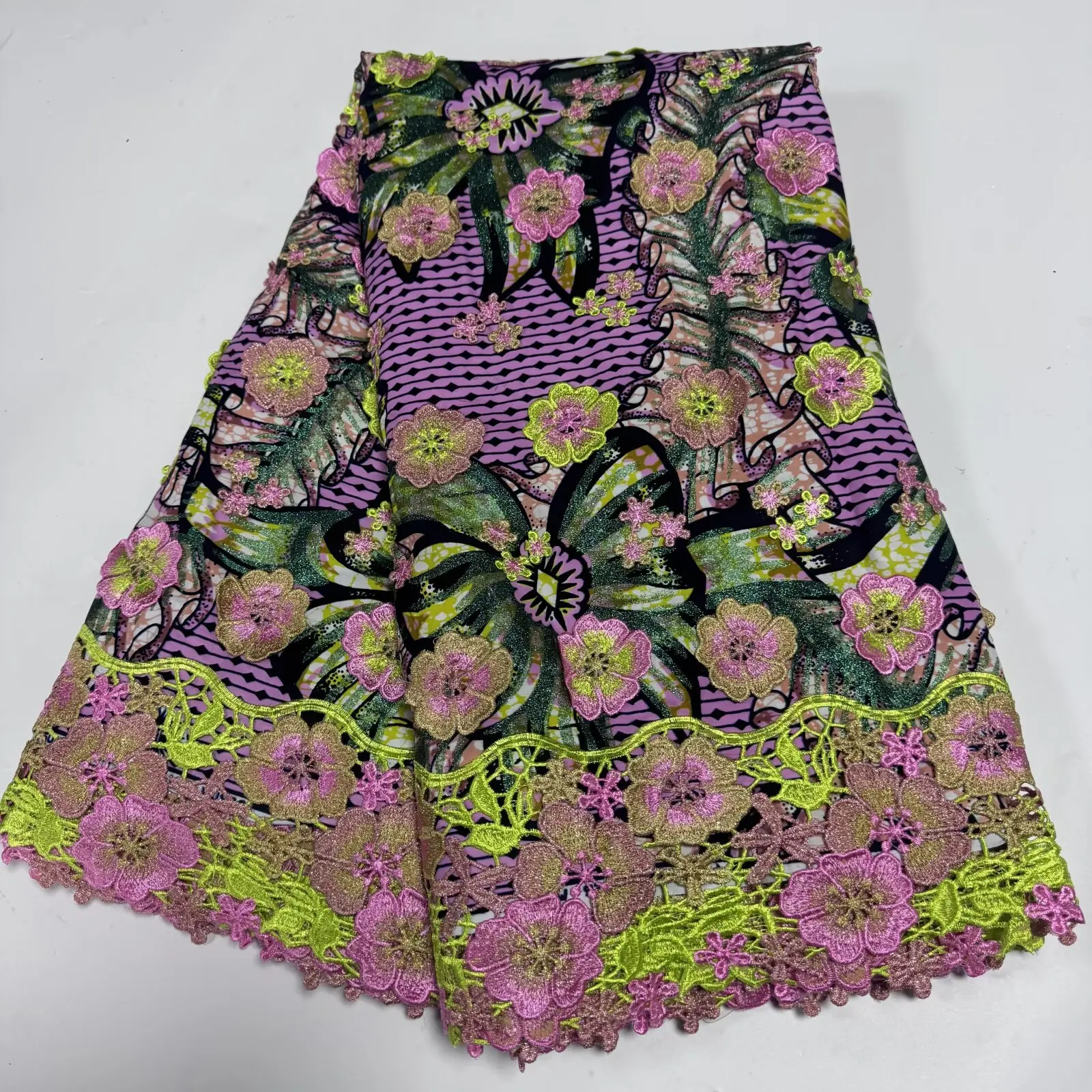 

Latest 3D Flower African Batik Cloth Real Dutch Vlisco Super Wax Fabric Ankara High Quality Print Loincloth 100%cotton for Sew