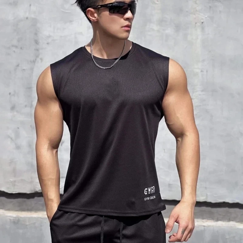 Summer men fitness T-shirt training sport vest ventilate basketball undershirt sleeveless quick drying running tank top men tops