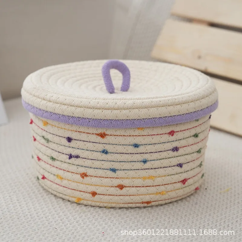 Small Basket with Lid, Snacks, Cosmetics, Desktop Storage, Woven Basket, Finishing Storage Basket