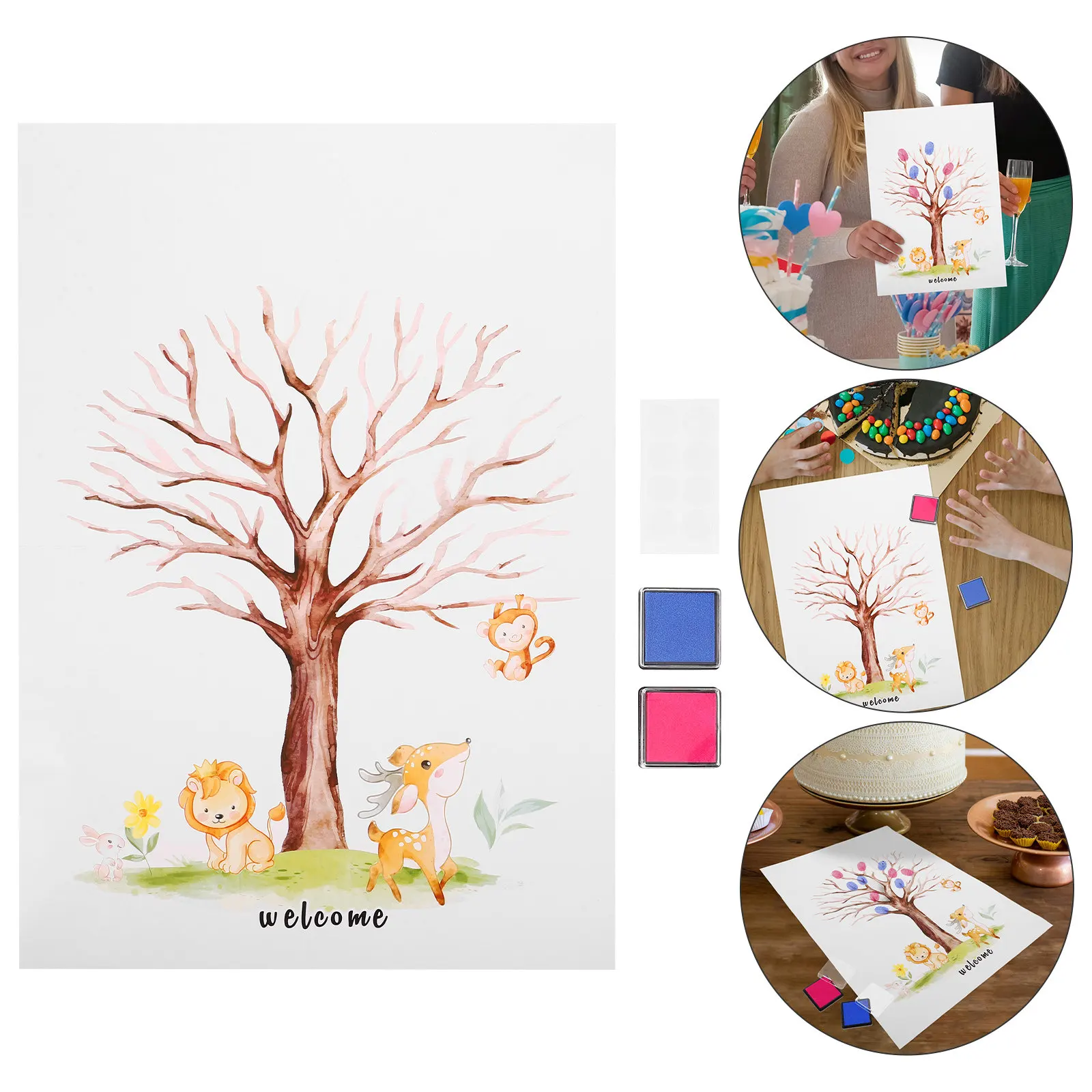Fingerabdruck-Nachrichtenbuch-Set mit Geschlecht offenbaren, Baumschmuck aus Kunststoff für Babyparty, Partyschild, Geschenkidee – Detail 2