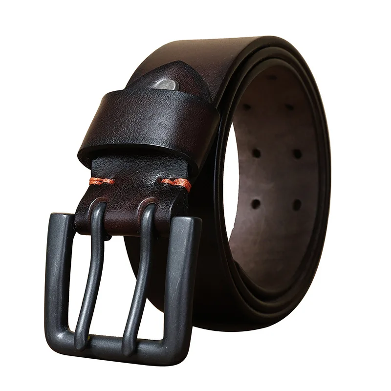 4.3CM widened double needle buckle belt men's genuine leather top layer cowhide retro youth versatile casual belt