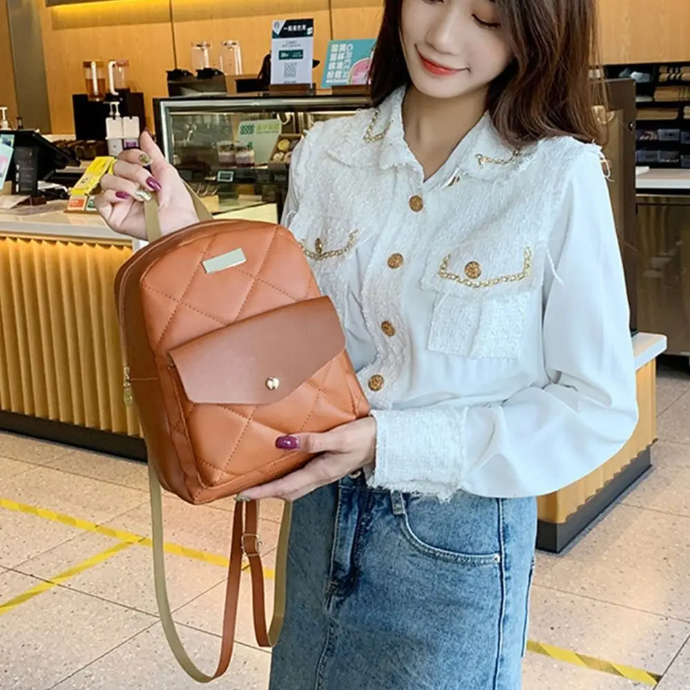 Fashion Small Backpack Women Shoulder Bags Diamond Grids PU Leather Bag Mini School Bags Casual Rucksack