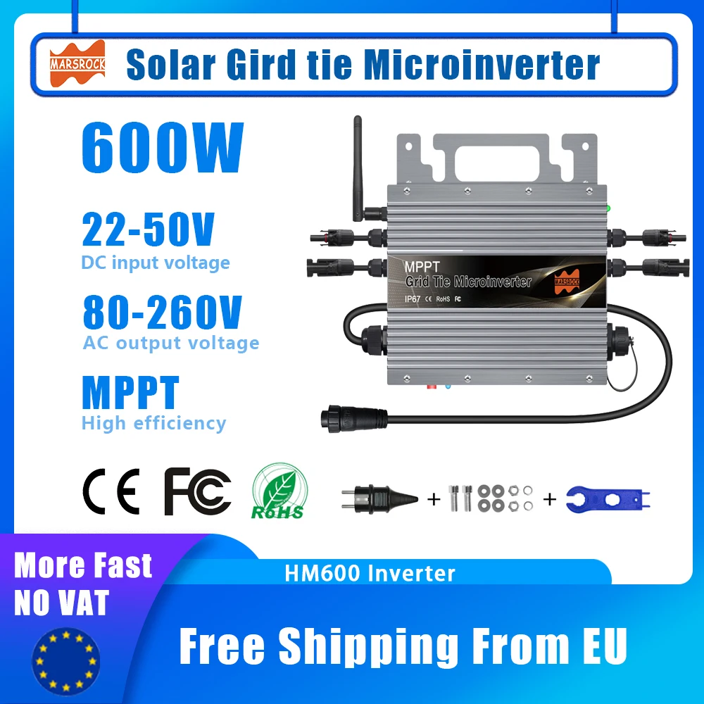 600W Micro solar inverter 30V 36V 48V Grid tie Microinverter With MPPT Build in WIFI 80-260VAC Home appliance Free EU Plug