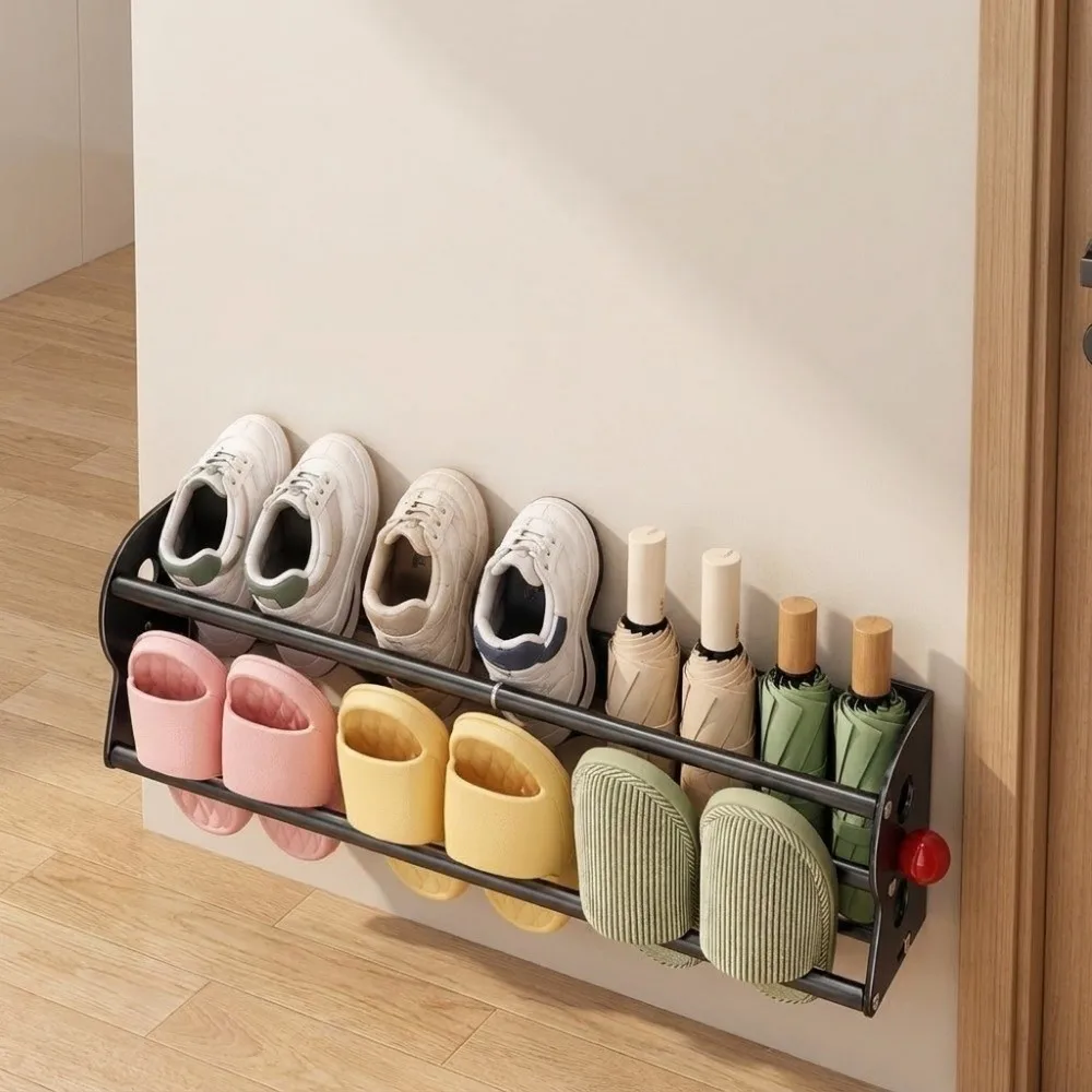 Steel Magnetic Slipper Rack Expandable Drain Wall Mounted Shoe Rack Space Saving No Drill Double Layer Shoe Rack Shower