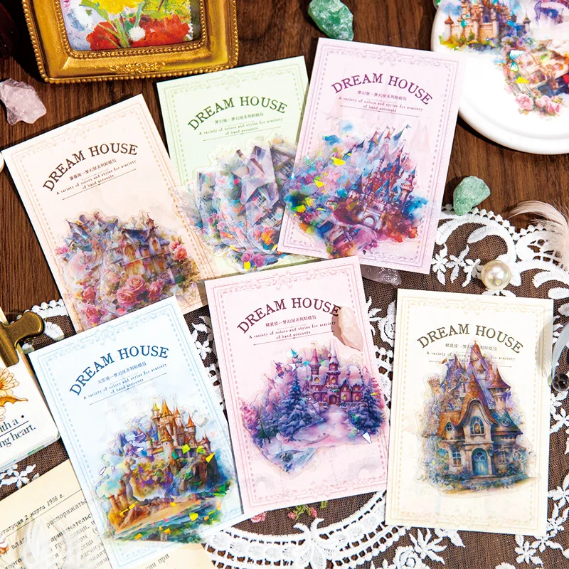 20pcs/bag PET Stickers Dream House Series Dreamlike Castles Theme Diary Scrapbook Shell Light Glitter DIY Decorative Materials