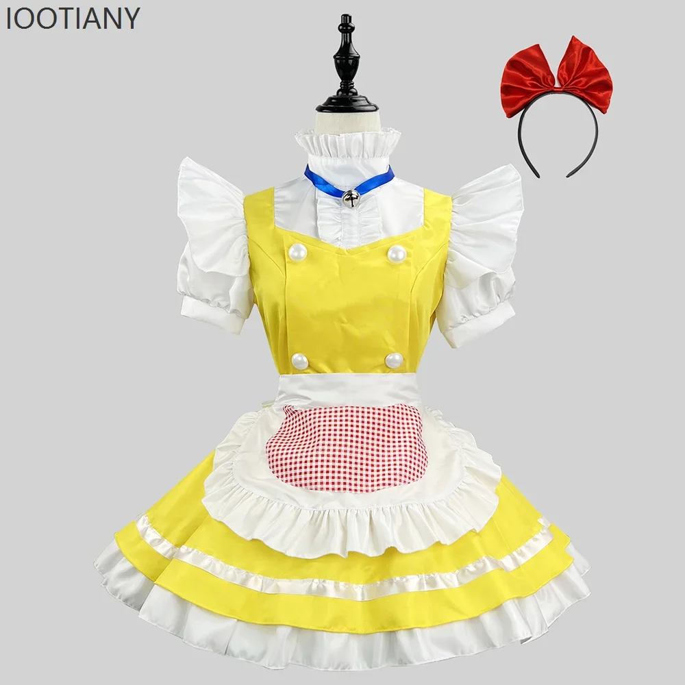 CosplayYellow Sweet Cute Lolita Japanese Anime Girl Kawaii Cafe Apron Dress Maid Halloween Carnival Party Stage Role Play Costum