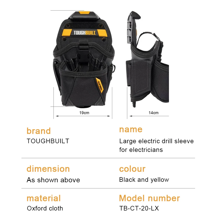 TOUGHBUILT TB-CT-20-LX Large Drill Bag with 15 Pockets and Loops 7 Drill Bit Pockets 2 Screwdriver Loops Portable Tool Bag