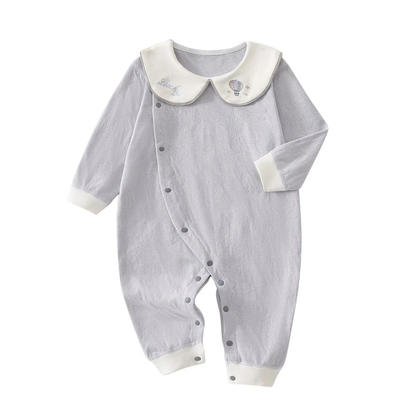 

Комбинезоны с длинными рукавами и воротником с лацканами для девочек на весну и осень, хлопковая одежда унисекс, милый детский комбинезон с вышивкой