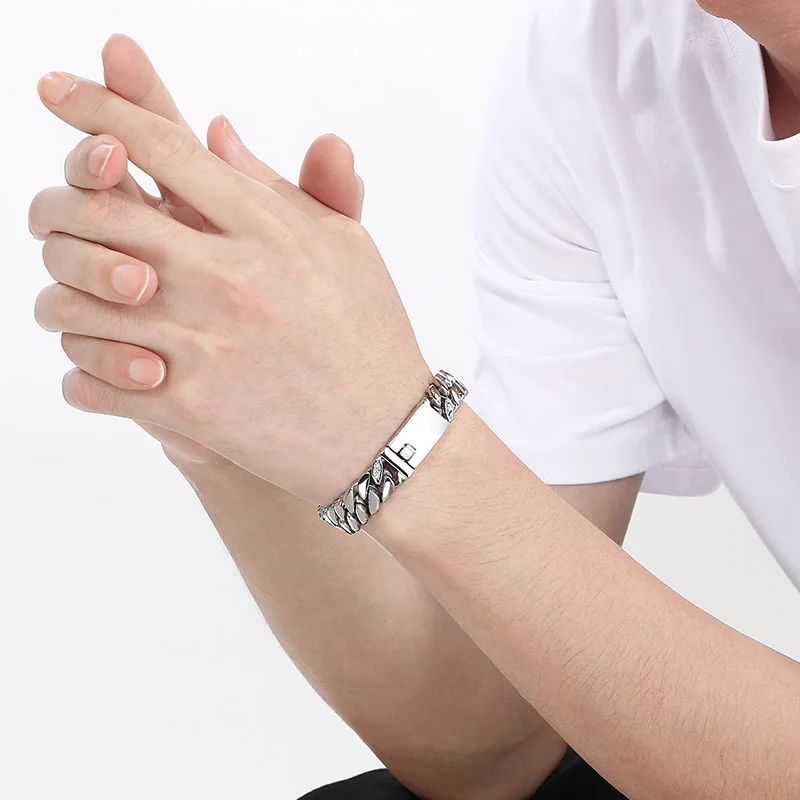 Kalen CNC Stone Cuban Chain Thick Bracelets for Men High Quality Shiny Stainless Steel Jewelry Trendy Accessories 12mm Gift