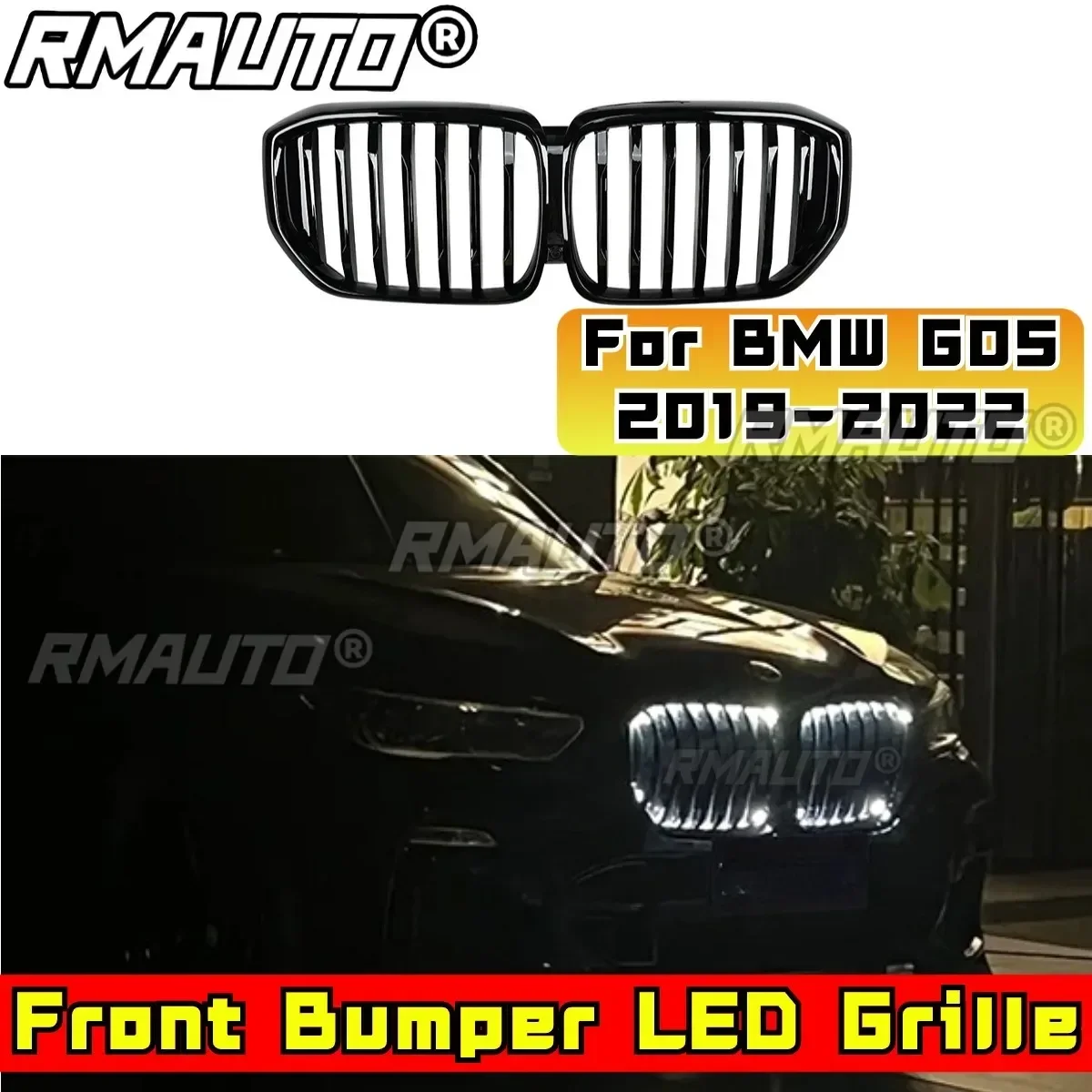 

Для G05 светодиодные гоночные грили автомобиля, передняя гоночная решетка, комплект кузова, передний бампер, светодиодная решетка, гриль для BMW X5 G05 2019-2022, автомобильные аксессуары