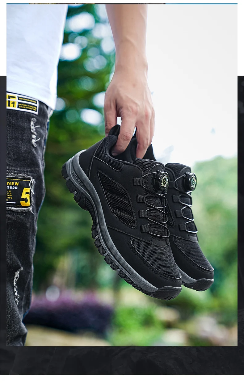 Men'S Large 39-48 Spring And Autumn Outdoor Sports Lace Rotating Buckle Comfortable Anti Slip Wear Resistant Hiking Shoes
