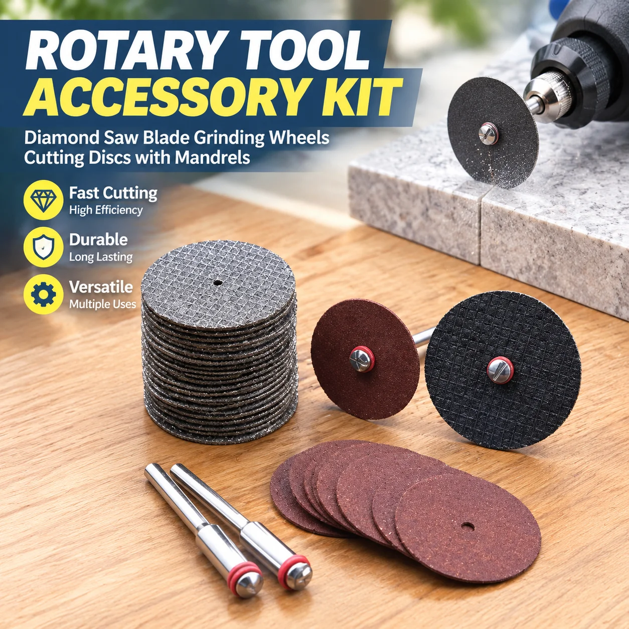 Rotary Tool Accessory Kit Diamond Saw Blade Grinding Wheels Cutting Discs with Mandrels